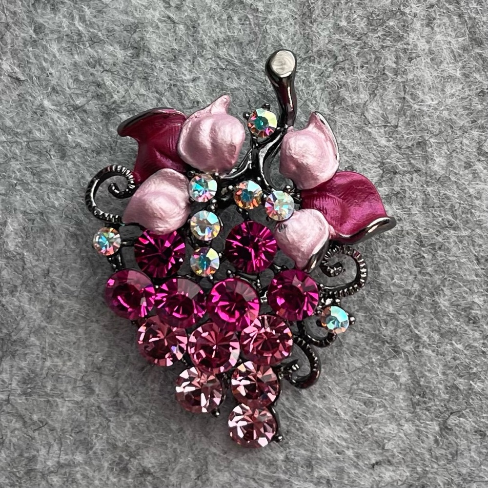 Vintage Grape Cluster Brooch With Pink And Purple Stones